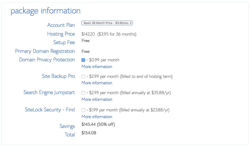 Package Information Page